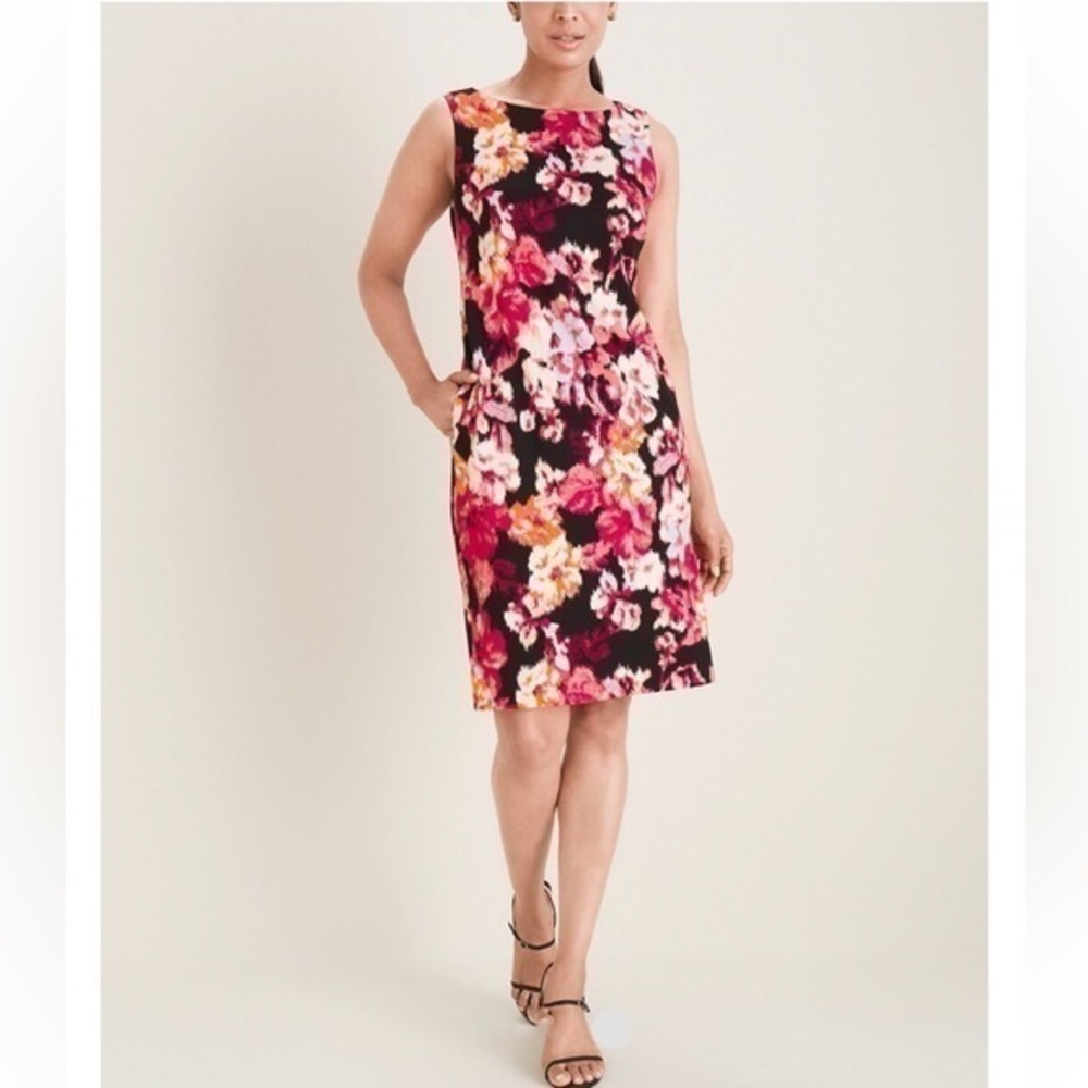 Chicos Floral-Print Ponte Shift Dress
